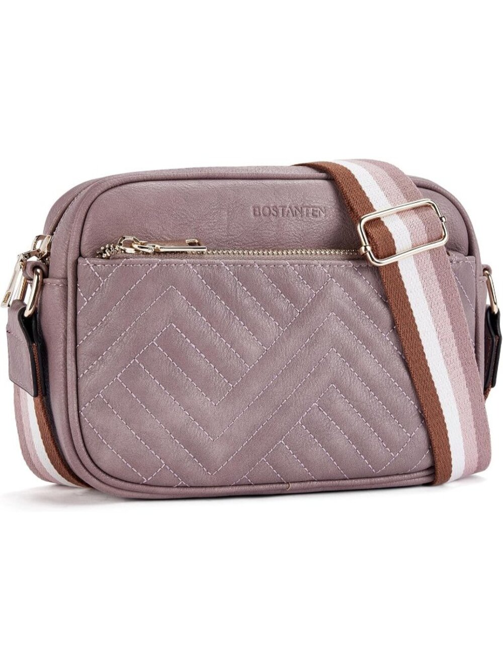 BOSTANTEN Women's Purple Leather Purse Quilted Crossbody Vegan Shoulder Bags